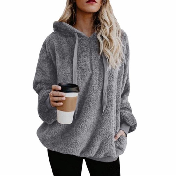 Winter Women Warm Fleece Hooded Fluffy Sweatshirt - Picture 3 of 5